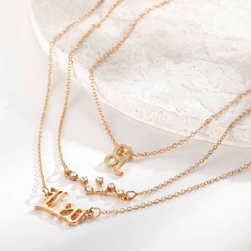 Environmental Friendly Alloy Fashionable And Personalized Gold Dot Diamond Constellation Pattern 3-piece Set Necklace_voghion.com