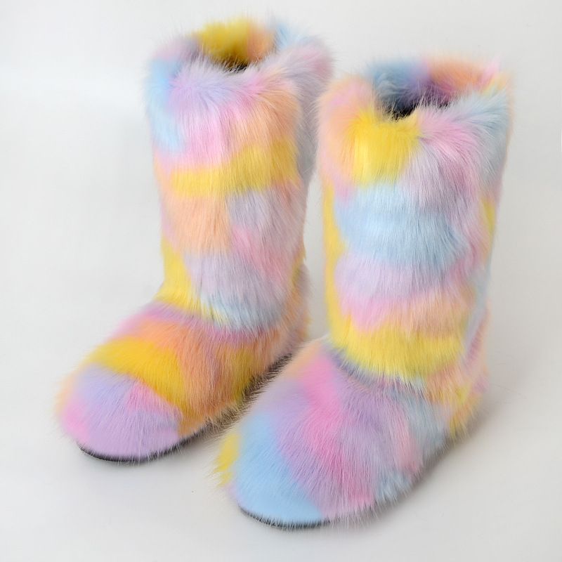 Winter snow boots Women's outer wear warm non-slip cross-border long fur mid-calf raccoon fur y2g fur boots_voghion.com