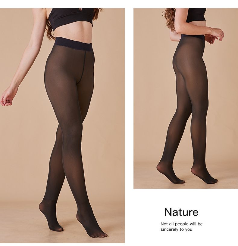 Collants thermiques taille haute noirs transparents pour femmes - Leggings en nylon extensible avec doublure polaire, collants opaques grande taille_voghion.com