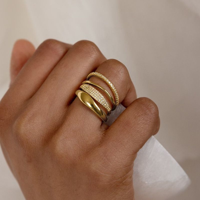 Cao Shi Simple Plain Ring Four Piece Set With Zircon Classic Jewelry For Engagement And Wedding Rings_voghion.com