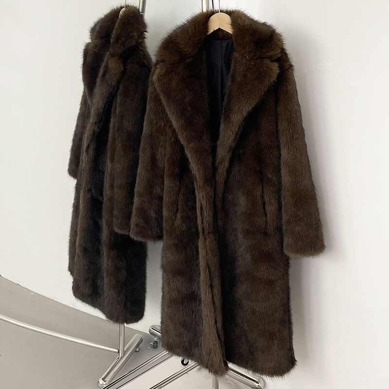 Elegante cappotto lungo in pelliccia sintetica da donna - Giacca invernale con revers a lancia e frange, capospalla caldo ed elegante per l'ufficio e le occasioni serali_voghion.com