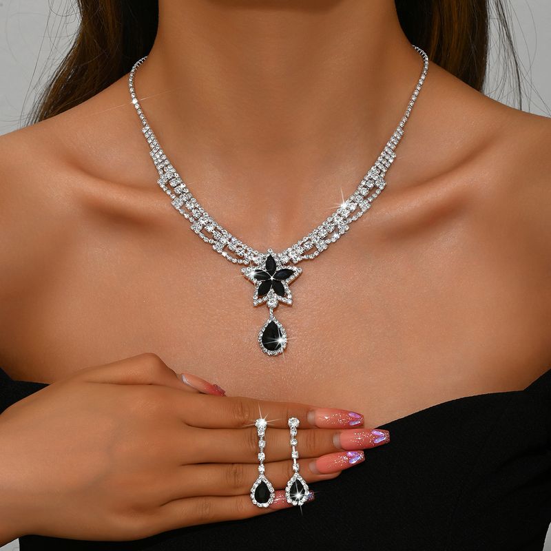 Set di gioielli da donna, set di gioielli alla moda, collana con stella a cinque punte in cristallo rosso, orecchini, set di gioielli da sposa_voghion.com