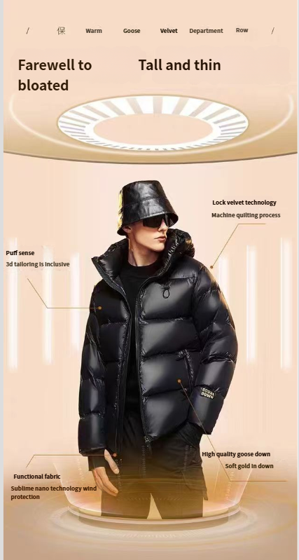 Giacca corta con cappuccio invernale da uomo Black Gold Goose Lockdown al 90%, calda e imbottita in piumino_voghion.com