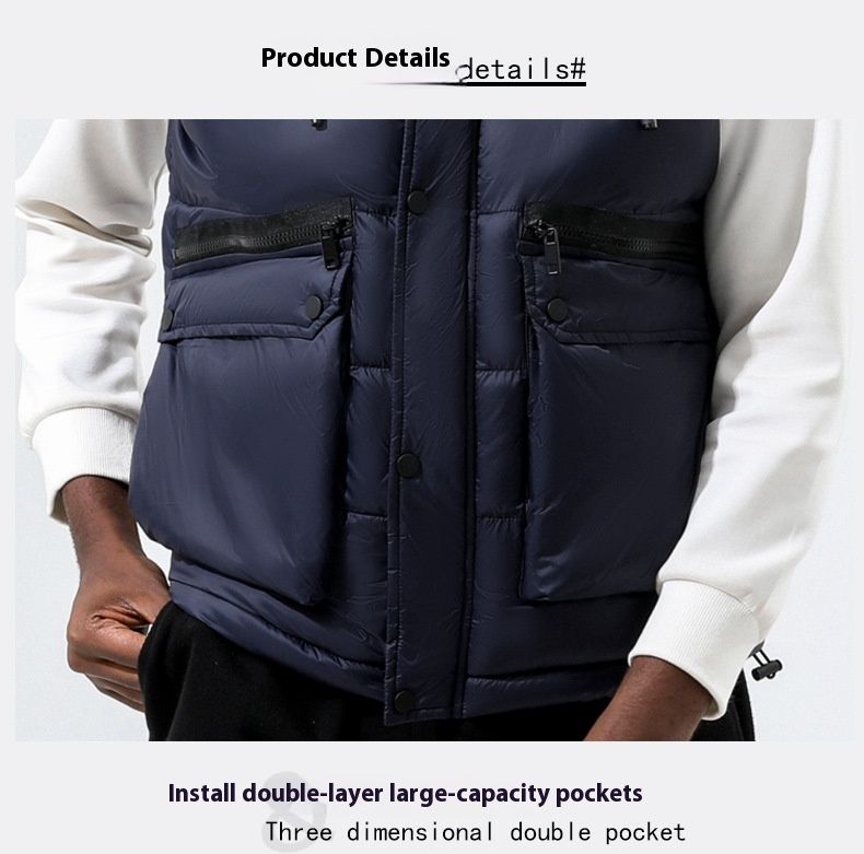 New Men's Plus Size Down Cotton Vest With Detachable Cap And Thick Velvet, Multi Pocket Winter Jacket For Men_voghion.com