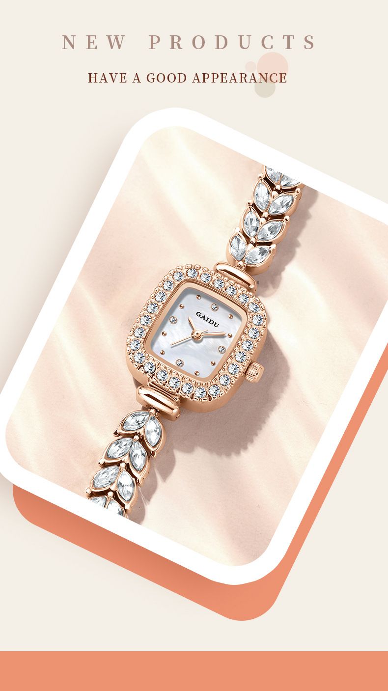 Elegant Square Diamond Accent Quartz Watch For Women - Stainless Steel & Alloy Band, Water Resistant, Fashionable Jewelry Clasp_voghion.com