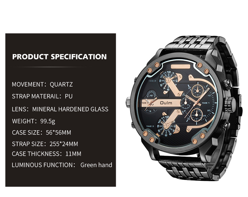 Men's Classic Casual GMT Watch With Alloy Strap - Large Dial Quartz Watch For Men Classic Casual Personality Large Dial Dual Time Zone Alloy Belt_voghion.com