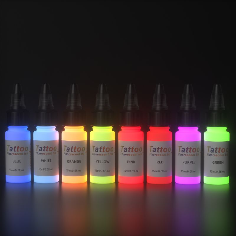 EIPTWH Fluorescencyjny tusz do tatuażu 1/2 uncji (15 ml) w każdej butelce, twarda oprawa, 8 kolorów, produkt w jednym opakowaniu_voghion.com