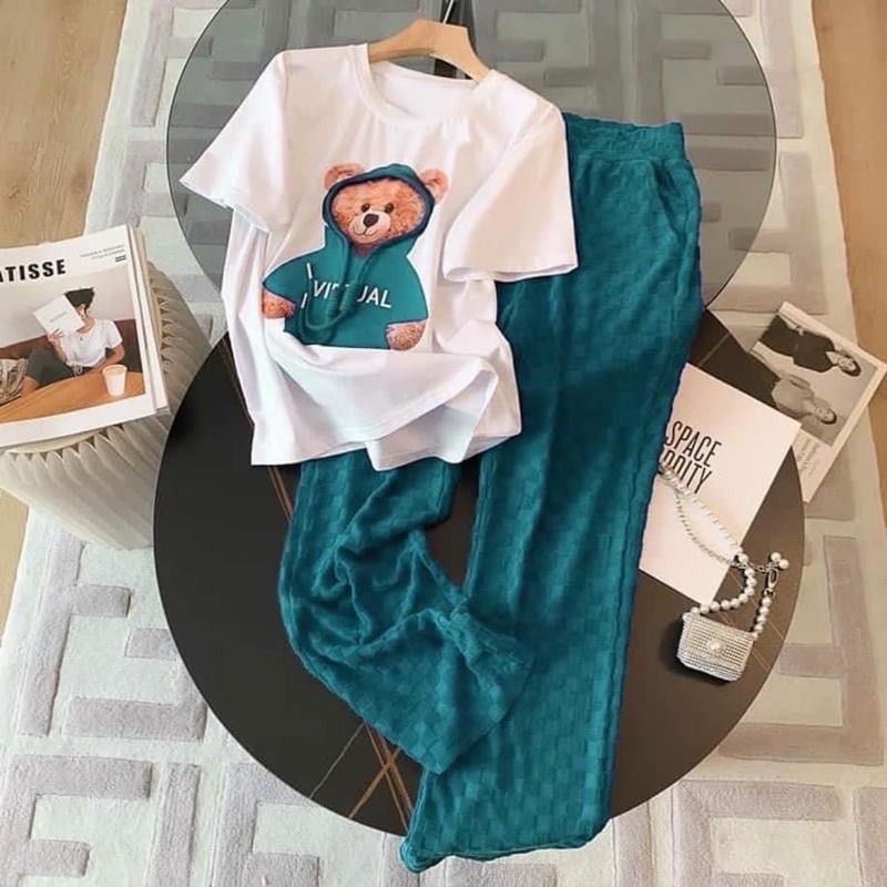 Ensemble deux pièces ours pour femmes, manches courtes, manches longues, mode décontractée_voghion.com