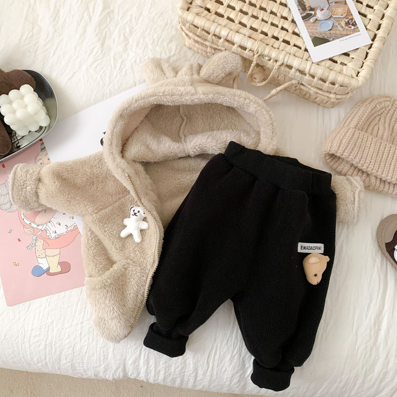 Babykleidung Winterbär Plüsch süßer Mantel Baby plus Kaschmir warmer ausländischer Stil dicker Mantel Modekleidung_voghion.com