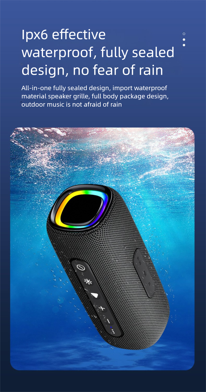 Nieuwe draadloze Bluetooth-luidspreker voor buiten, waterdicht en draagbaar, supersubwoofer met RGB-licht, gamegeluid_voghion.com