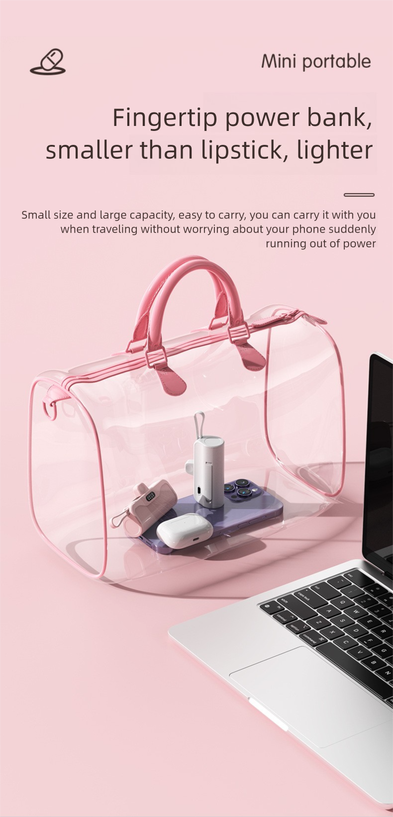 Mini Compact Large Capacity Built-in Cable Bank 10000mAh Fast Charging Digital Display Portable Shared Mobile Power_voghion.com