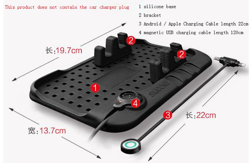 Új kialakítású, többfunkciós mágneses töltés szilikon csúszásgátló szőnyeg autós navigációs mobiltelefon USB töltő_voghion.com