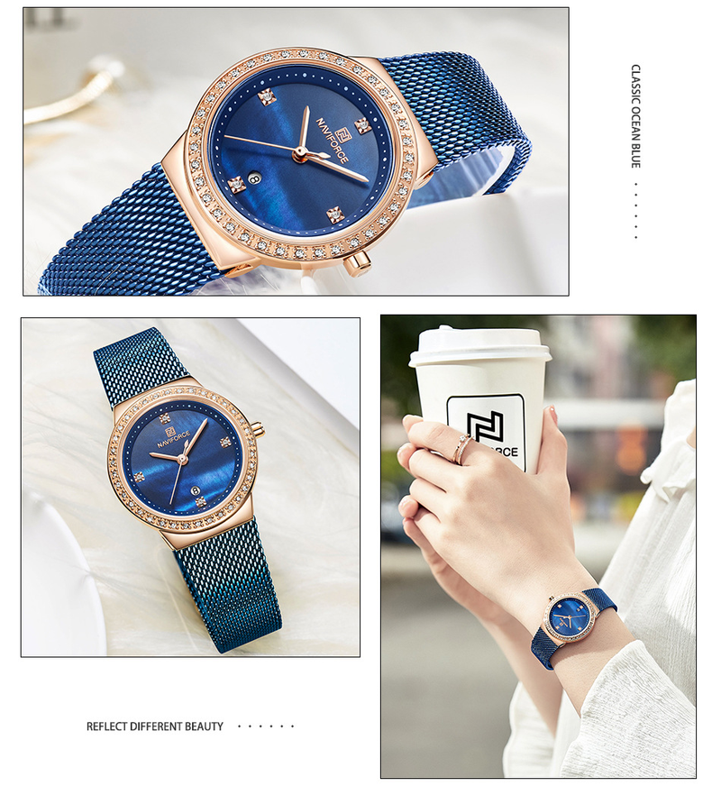 NAVIFORCE/Lingxiang New 5005 Mesh Belt Calendar Women's Waterproof Quartz Fashion Watch_voghion.com