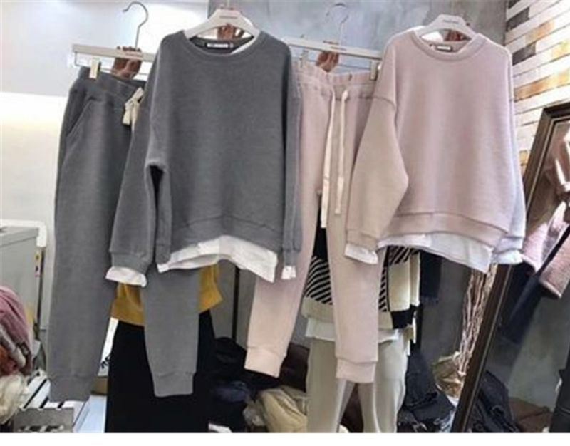 Sweat-shirt ample à manches longues et doublure polaire pour femme, ensemble deux pièces grande taille, patchwork_voghion.com