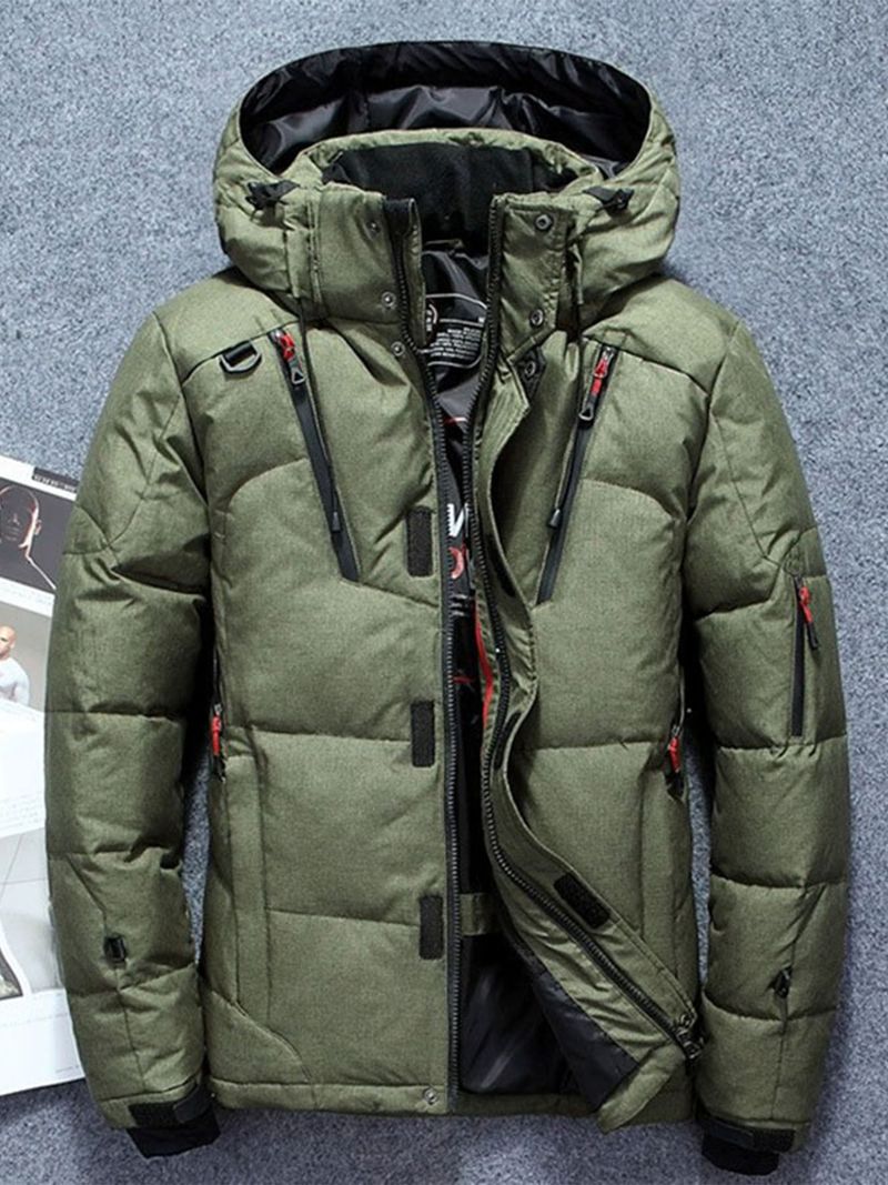 Hochwertiger, winddichter Thermomantel mit Kapuze, wattierte Oberbekleidung mit mehreren Taschen, locker sitzendes, daunengefülltes, nicht dehnbares Material, ideal zum Skifahren._voghion.com