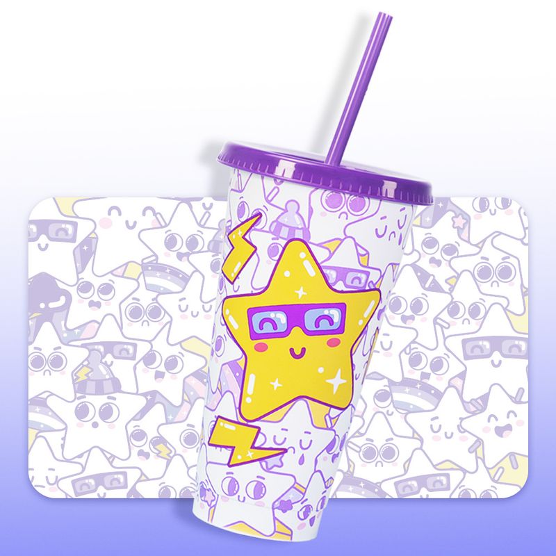 Large Capacity Pp Plastic Single Layer Cold Changing Star Cup High Value Three Piece Straw Color Changing Cup_voghion.com