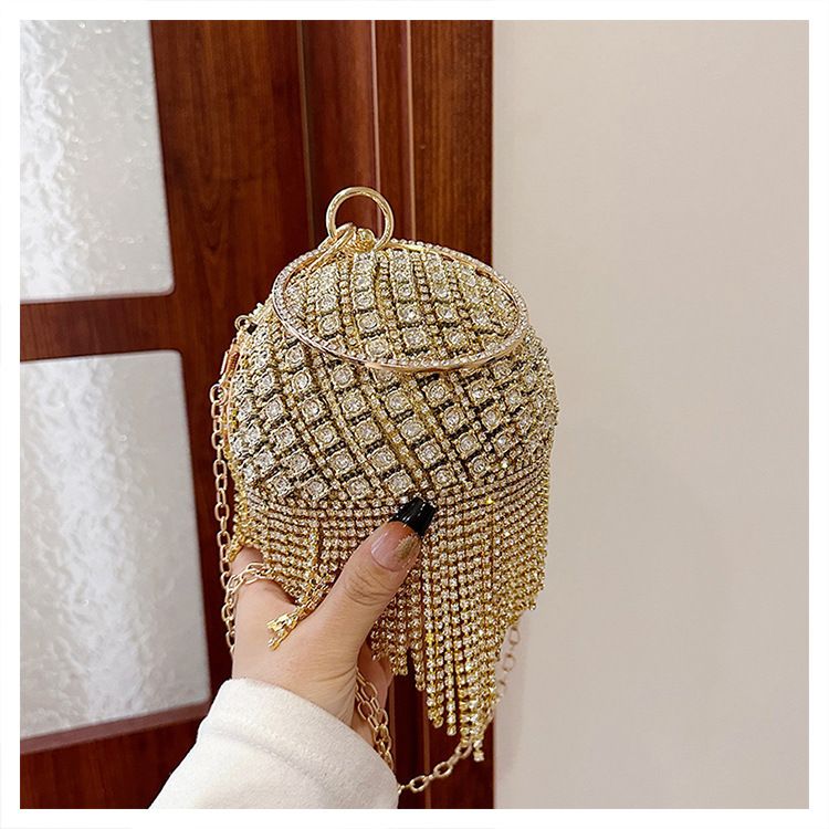 Robe de soirée métallique à motif de roses sphériques et diamants pour femme, petit sac à main de style défilé_voghion.com