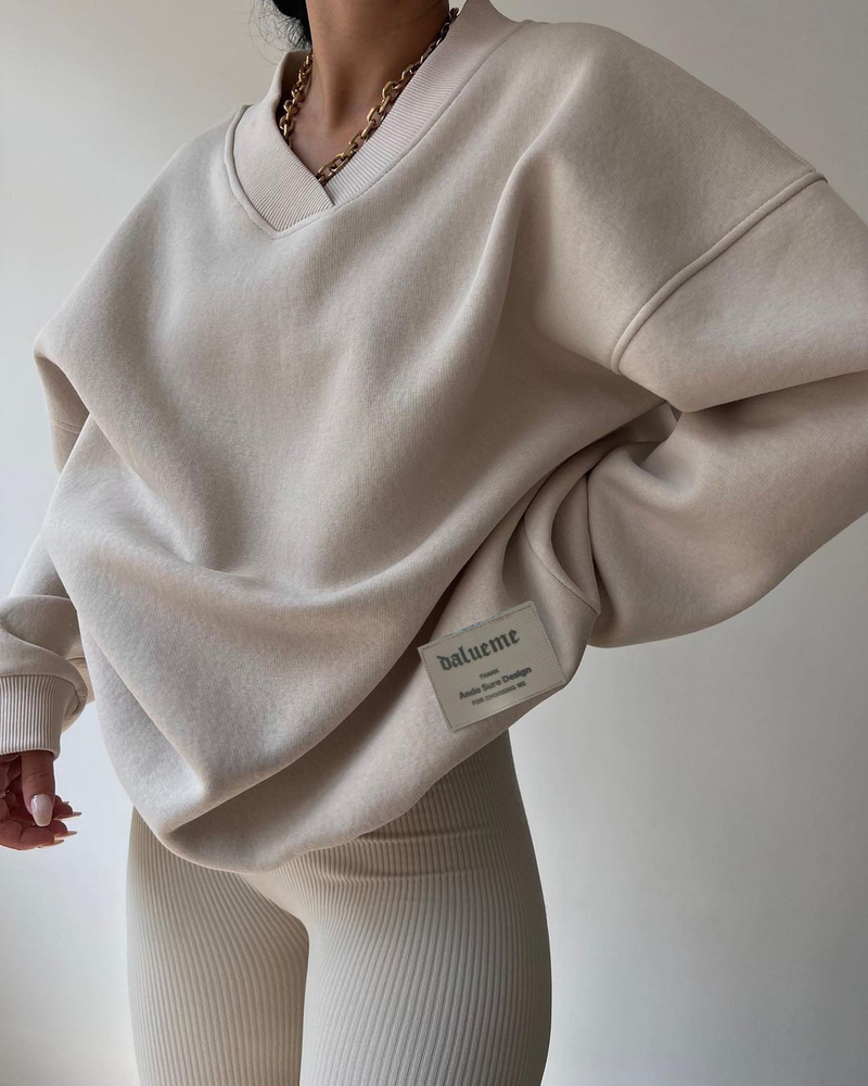 Dammen Hierscht a Wanter V-Ausschnëtt Langärmlech villsäiteg Sweatshirt fir Fraen_voghion.com