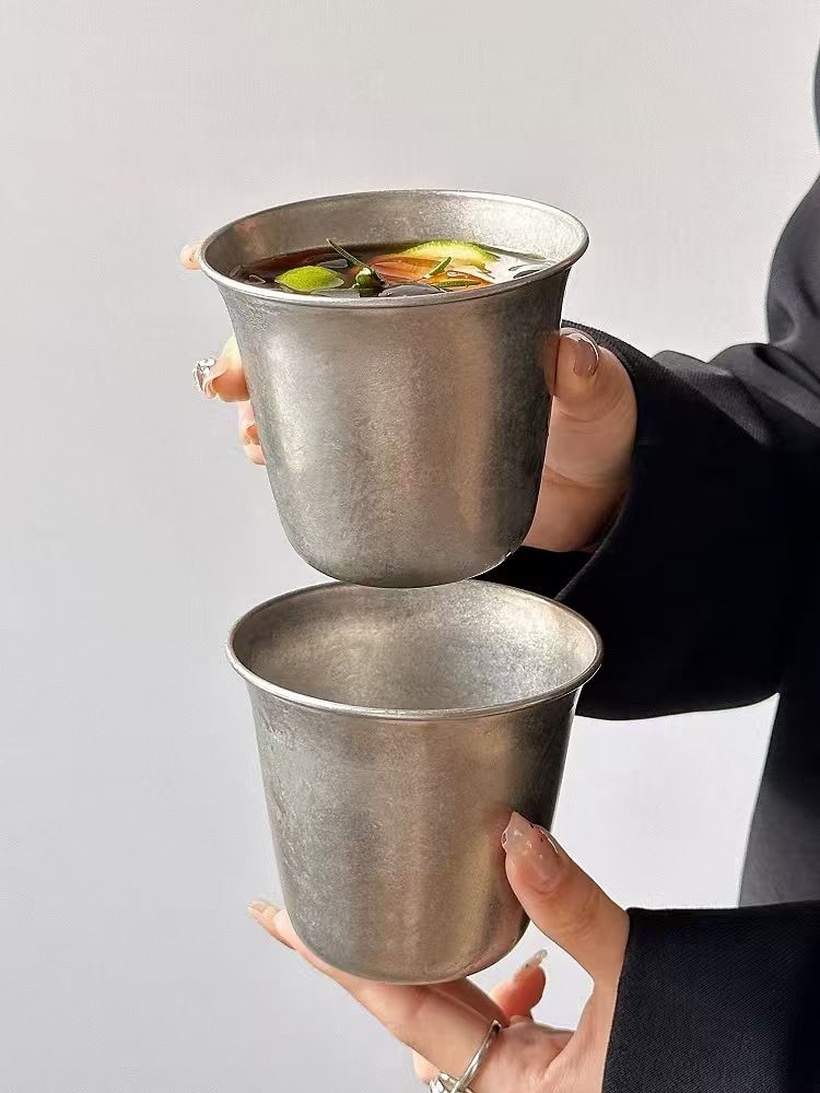 Kaffeebecher aus lebensmittelechtem Edelstahl für kalte Getränke, verdickte Tasse mit breiter Öffnung im Industriestil_voghion.com