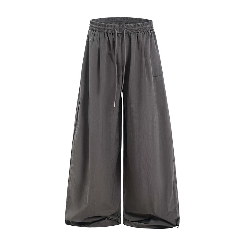 Trendy Loose Wide-Leg Plaid For Men Spring Summer Quick-Dry Thin Sports Casual Pants With Drawstring And Floor-Length_voghion.com
