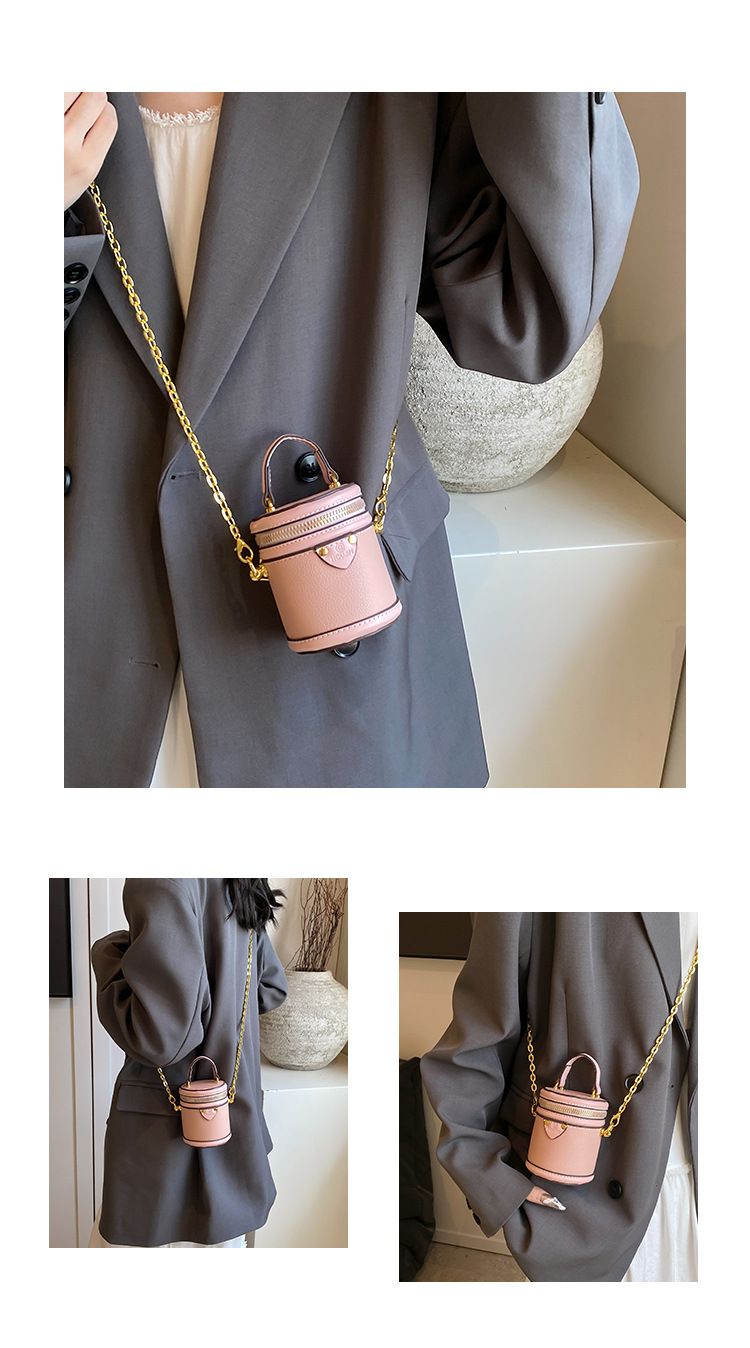 Borsa a secchiello da donna, mini borsa a secchiello rotonda con contrasto di colore, stile per famiglie, da portare a mano, piccola borsa a tracolla color rossetto, da donna_voghion.com