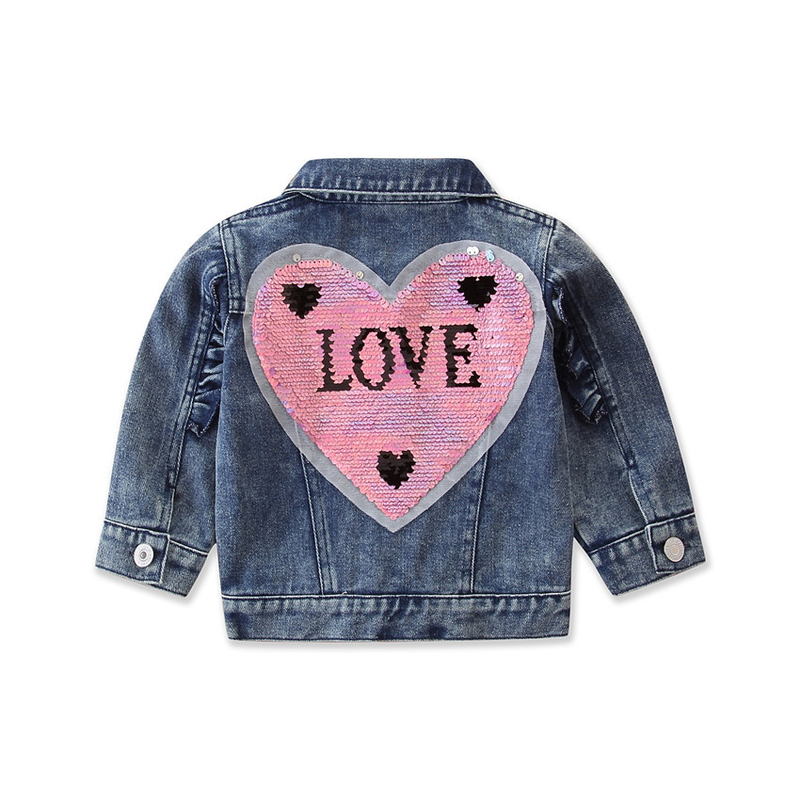 Giacca di jeans da ragazza Giacca autunnale con lettere d'amore con paillettes per bambini_voghion.com