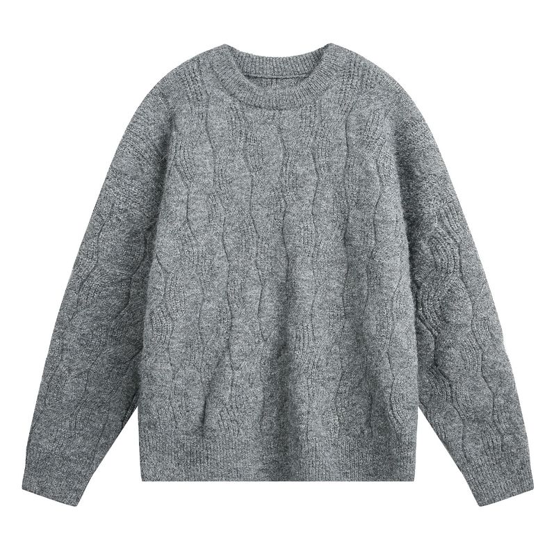 Schwerer, verdickter Mohair-Pullover mit Rundhalsausschnitt, gedrehter, strukturierter Strickpullover für Herren, Vintage-Lockerjacke_voghion.com
