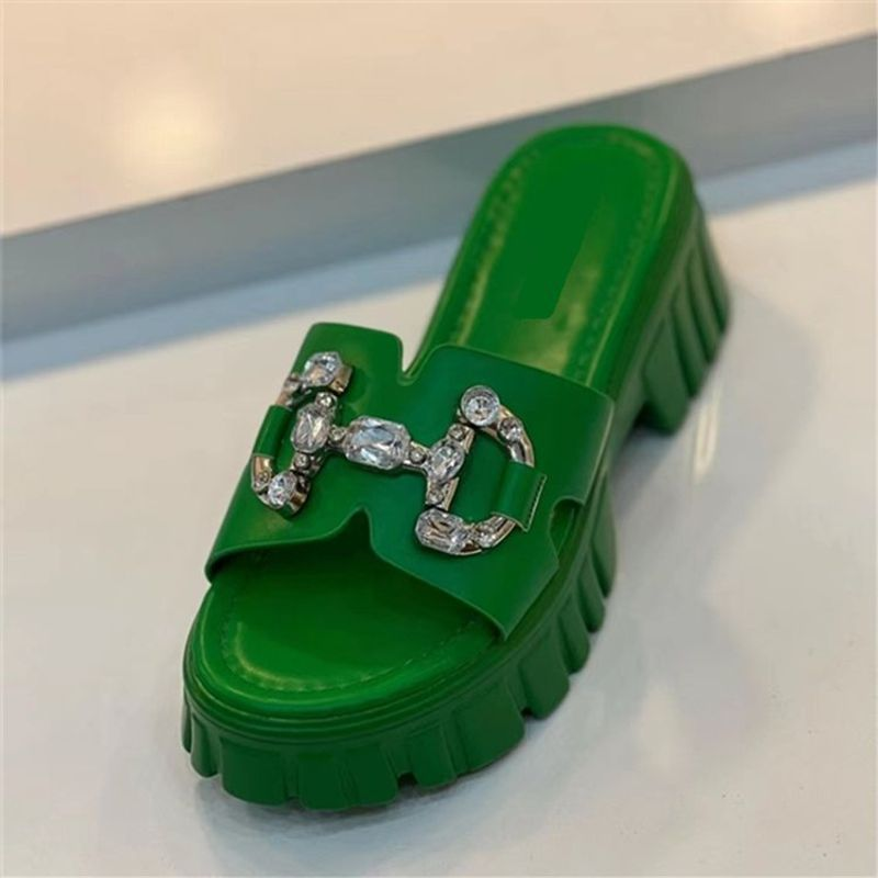 Summer Women Rhinetone Caual Beach Thick-oled Metal Buckle Heightening And Lipper Peep Toe Fih Mouth Ladie_voghion.com