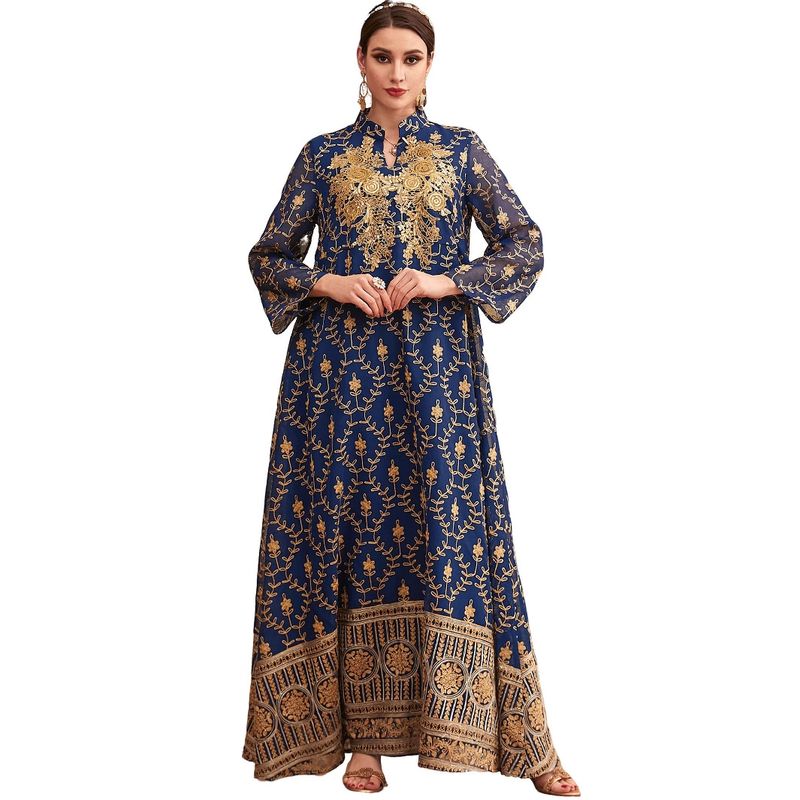 Vestido largo informal árabe Abaya con bordado y estampado para mujer musulmana_voghion.com