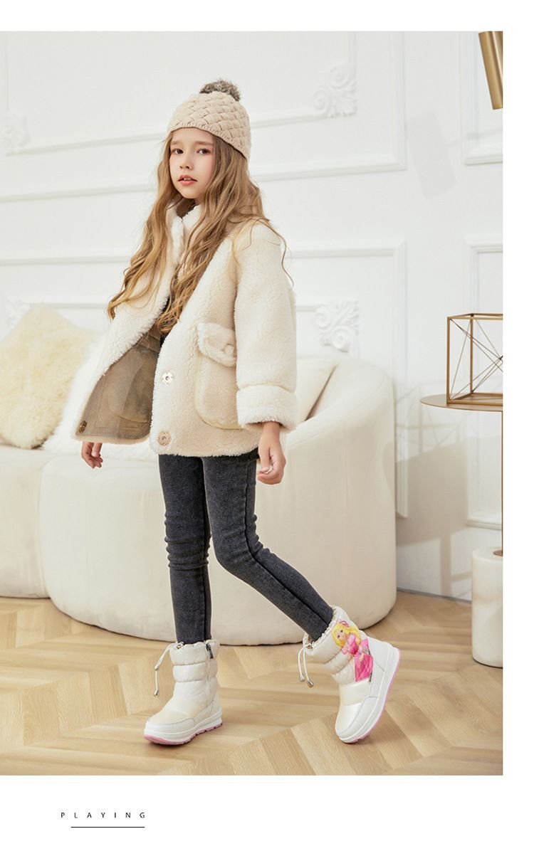 Mittelgroße Schneestiefel für Damen, dicke Wolle, große Baumwolle, große wasserdichte Prinzessin-Baumwollschuhe für Kinder_voghion.com