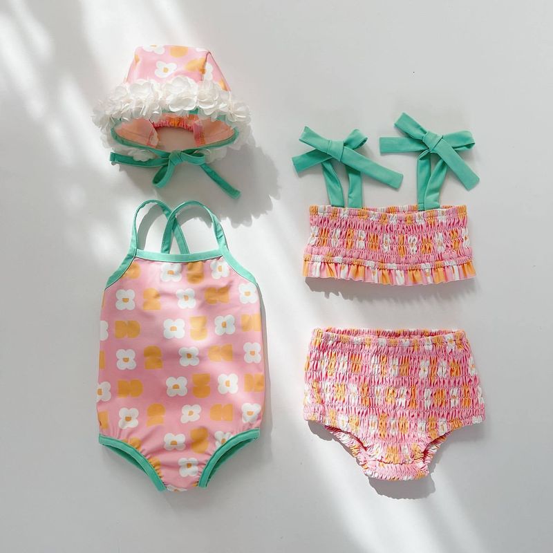 Adorable maillot de bain fleuri pour bébé fille avec bonnet – Tissu en soie lait douce, design coréen élégant pour 0 à 4 ans_voghion.com