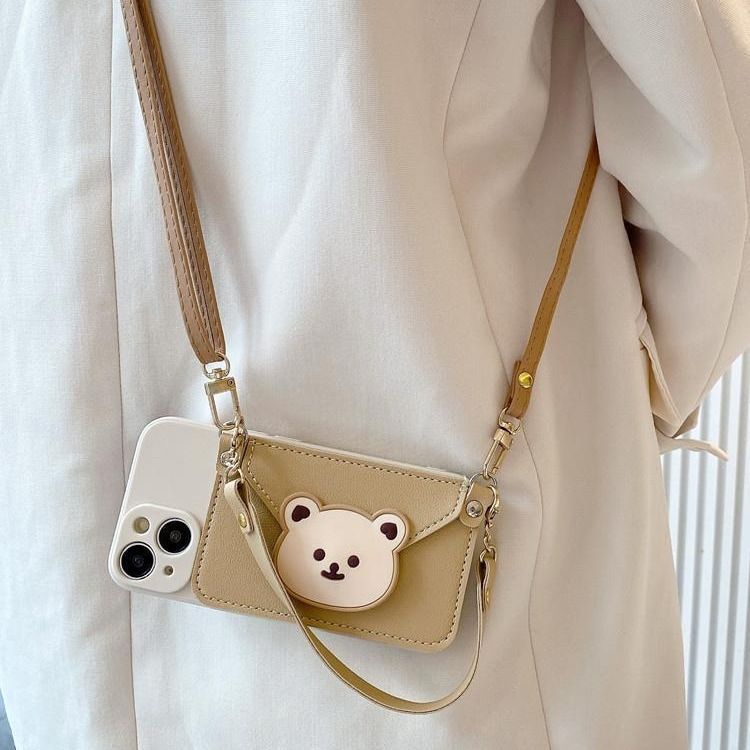 Heller Kaffee-Herzbär für iPhone 17/16 Pro 13 Handyhülle 12 rückenfähig 11 Crossbody-Gurt_voghion.com