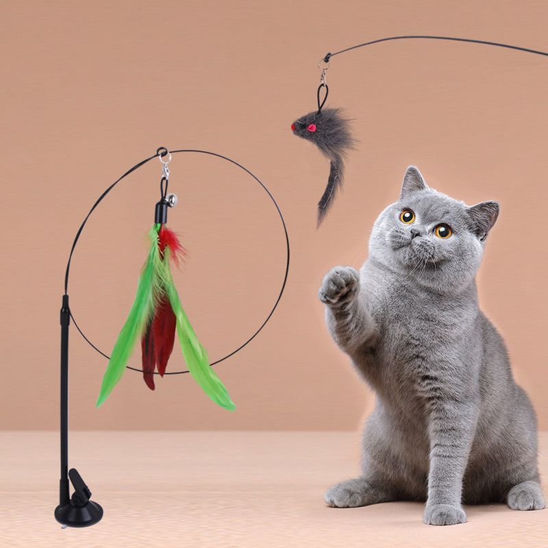 Guangying Cats Wand Toy Good Tenacity Pet Interaction Recreational Cats Teaser Feather Stick Toy With Suction Cup Cats Supplies_voghion.com