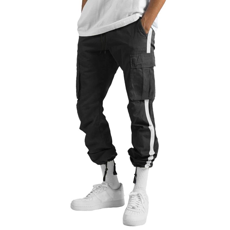 Pantaloni cargo da uomo nuovi, primavera-autunno 2025, con coulisse e design a blocchi di colore_voghion.com