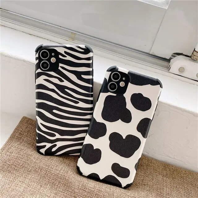 Cassa del telefono della banda della Zebra del fumetto per il iPhone 14 13 12 11 Pro Max XR Xs XSMax X 12 13 Mini 7 8 Plus Leopard antiurto copertura posteriore_voghion.com