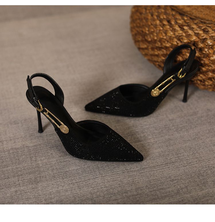 Elegantes zapatos individuales de mujer con diamantes de imitación y hebilla de una sola línea, zapatos versátiles de corte bajo, tacones altos finos y puntiagudos,_voghion.com