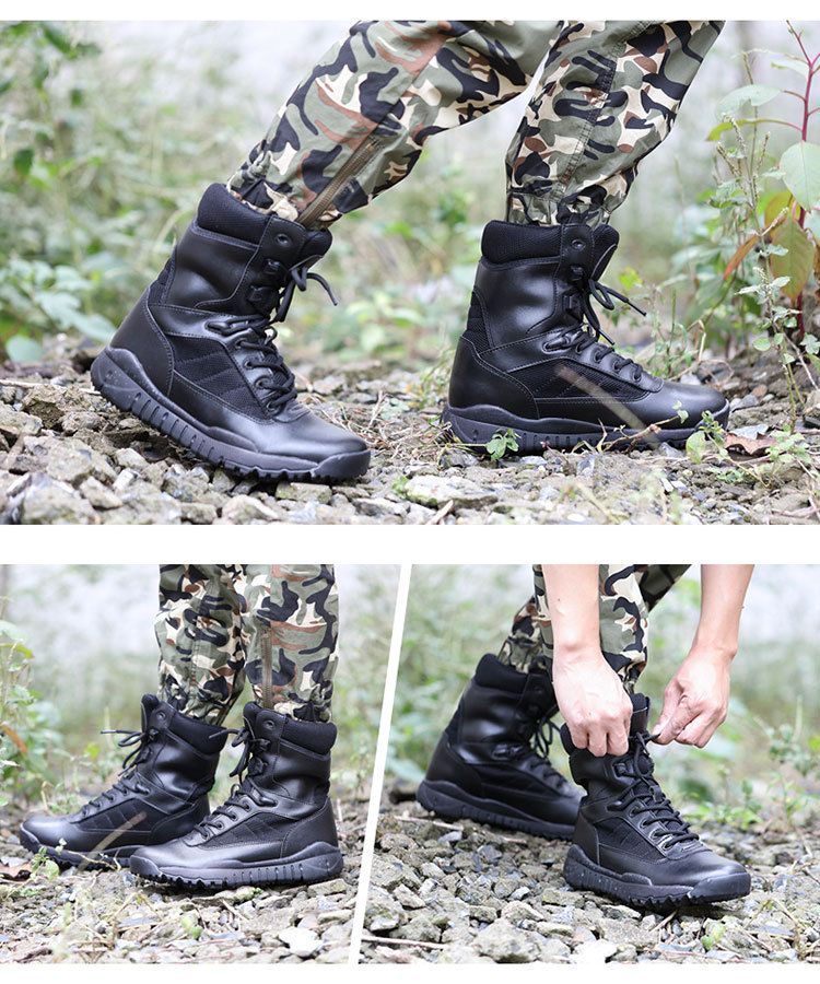 Black Combat Boots Flying Tiger Boots High-top Autumn And Winter Breathable Tactical Boots Men's Training Shoes_voghion.com