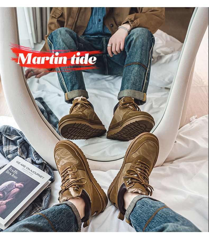 Chaussures pour hommes, bottes de neige à motifs, design automne et hiver, mi-tube, épaisses et chaudes, bottes Martin, bottes de travail britanniques rétro, bottes pour hommes_voghion.com