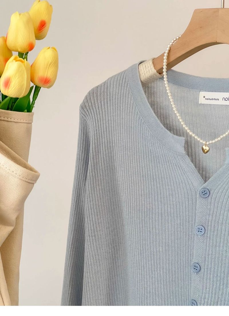 ragazza 6 lana latte blu corto lavorato a maglia per donna primavera e autunno cardigan a maniche lunghe piccolo profumo stile strato interno base_voghion.com