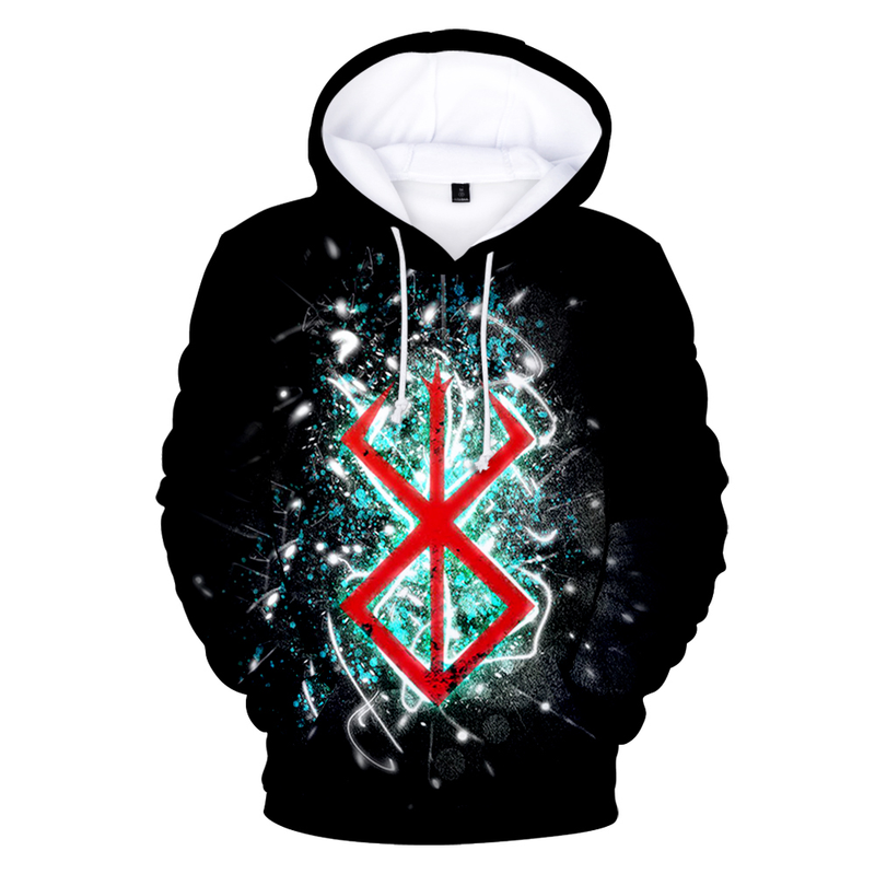 Felpe con cappuccio autunno 3D Comic Berserk Felpe da uomo Donna Pullover unisex Moda Felpa con cappuccio per bambini Casual Ragazzi Nero_voghion.com