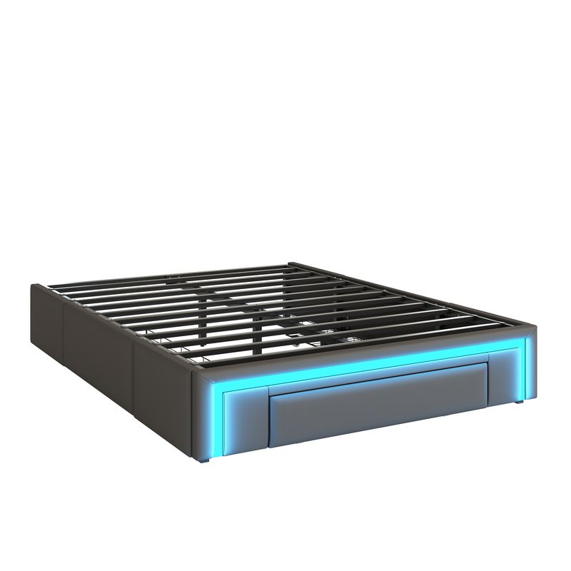 Bettgestell 140x200cm Con Schubladen, LED, Metalllatten, Grau_voghion.com