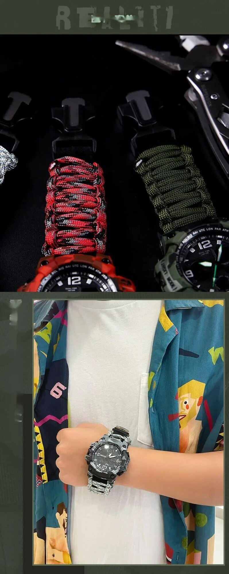 Nuevo reloj de pulsera con diseño de paraguas y cuerda, reloj electrónico con silbato, brújula y termómetro, reloj deportivo para exteriores para hombre._voghion.com
