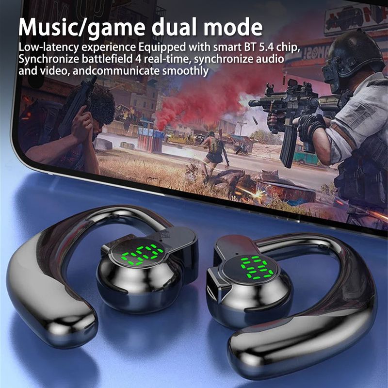 Bluetooth 5.4 Wireless Headset, Long Battery Life Hanging Ears,Start Noise Reduction Digital Display Sports Sleep Music Earring_voghion.com
