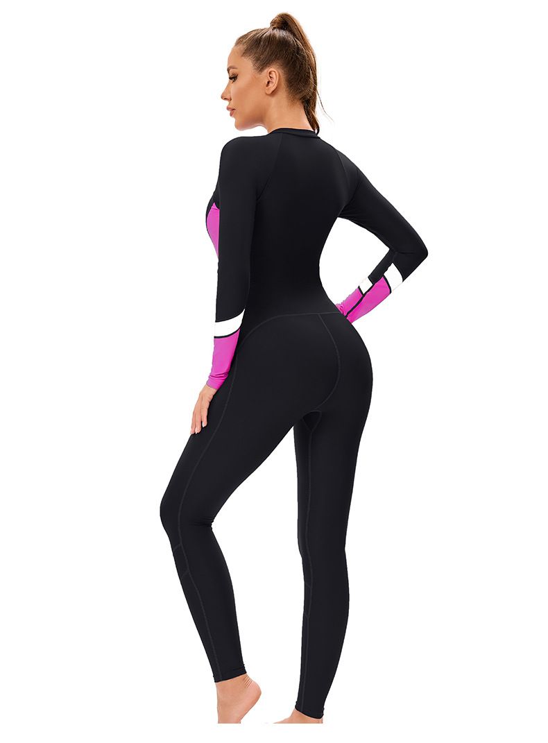 Women's Clothing Muslim New Color Matching Conservative Women's One Piece Swimsuit Long Sleeved Full Surround Sun Proof Tight Swimsuit_voghion.com