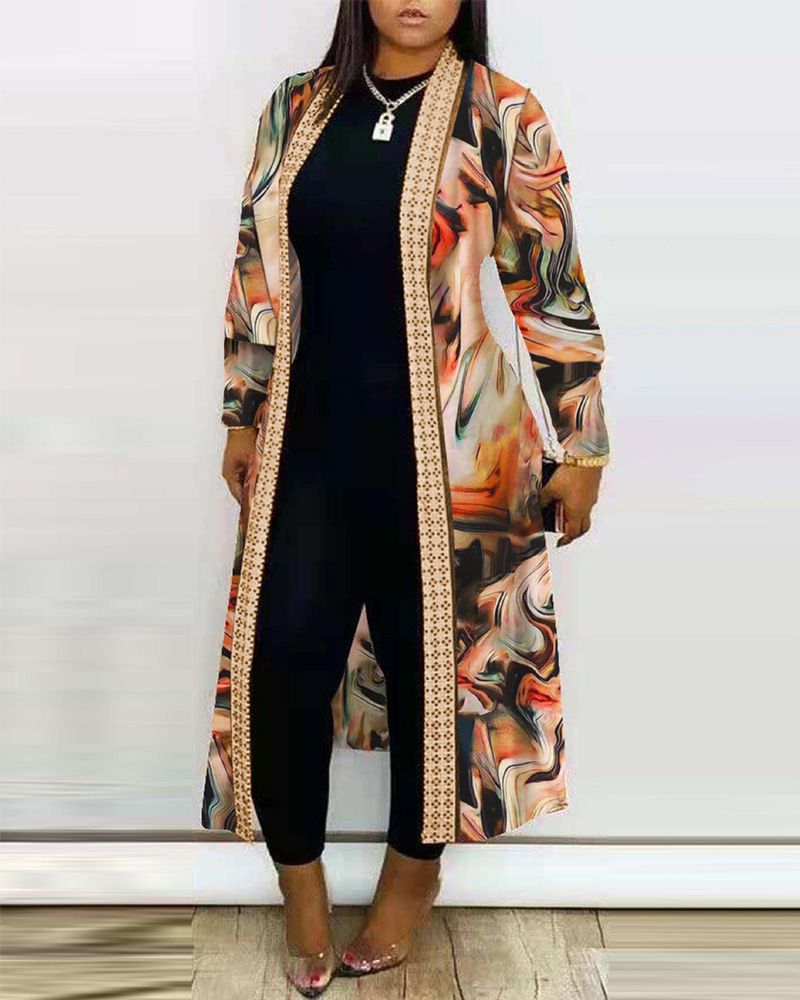 Women's Autumn New Long Sleeve Cardigan Unique Printed Shawl Trench Coat_voghion.com