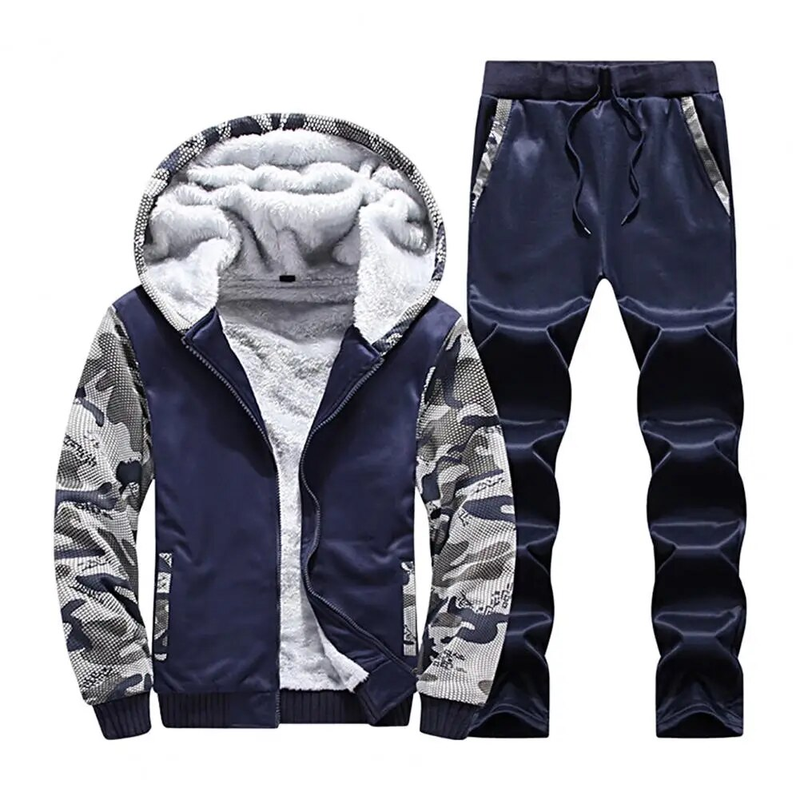 Männer Winter Jacke Set Männlichen Trainingsanzug Fleece Futter Camouflage Print Sweatshirt Hosen Unten Jacke Mann Casual Jacket189_voghion.com