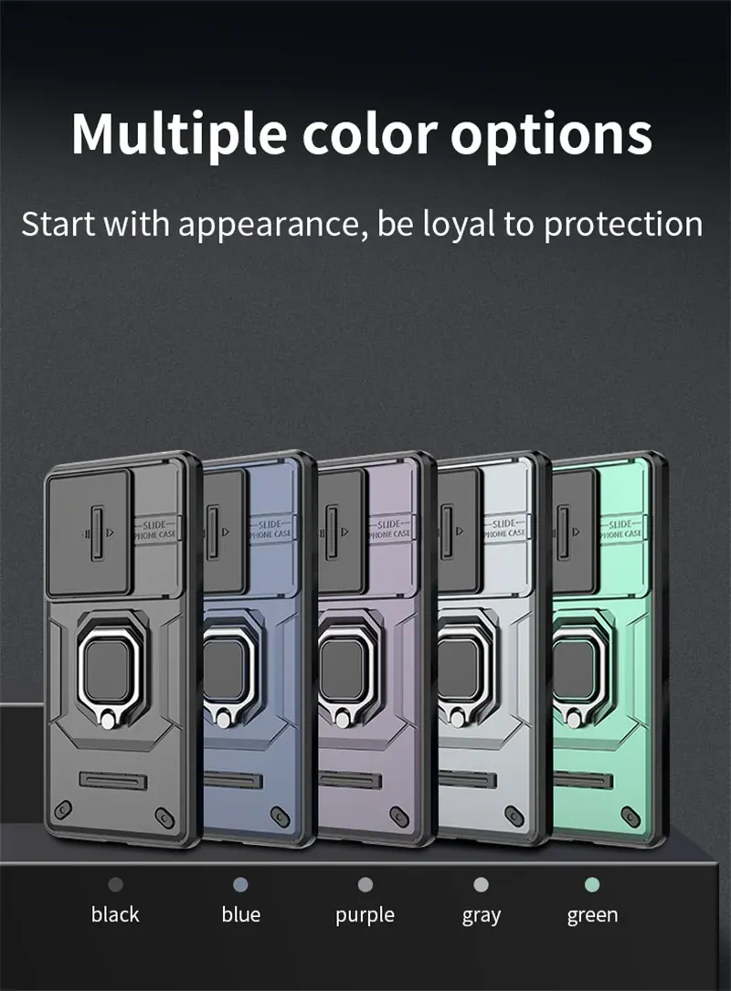 For Xiaomi 14 Ultra 13T POCO X6 X5 M6 F5 Pro C65 Armor Phone Case with Slide Camera Protection Ring Holder Bracket Cover_voghion.com