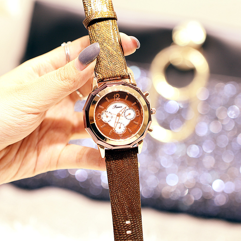 Modische Damen-Multifunktionsuhr mit Nachtlicht, 2035, echtes Leder, wasserdicht, Gezeitenuhr_voghion.com