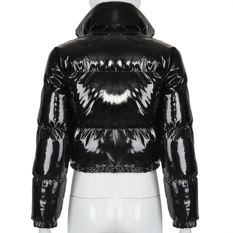 Femei de iarnă cald puffer jachete la modă parka stand guler fermoar față crop palton mânecă lungă ușoară cu bule_voghion.com
