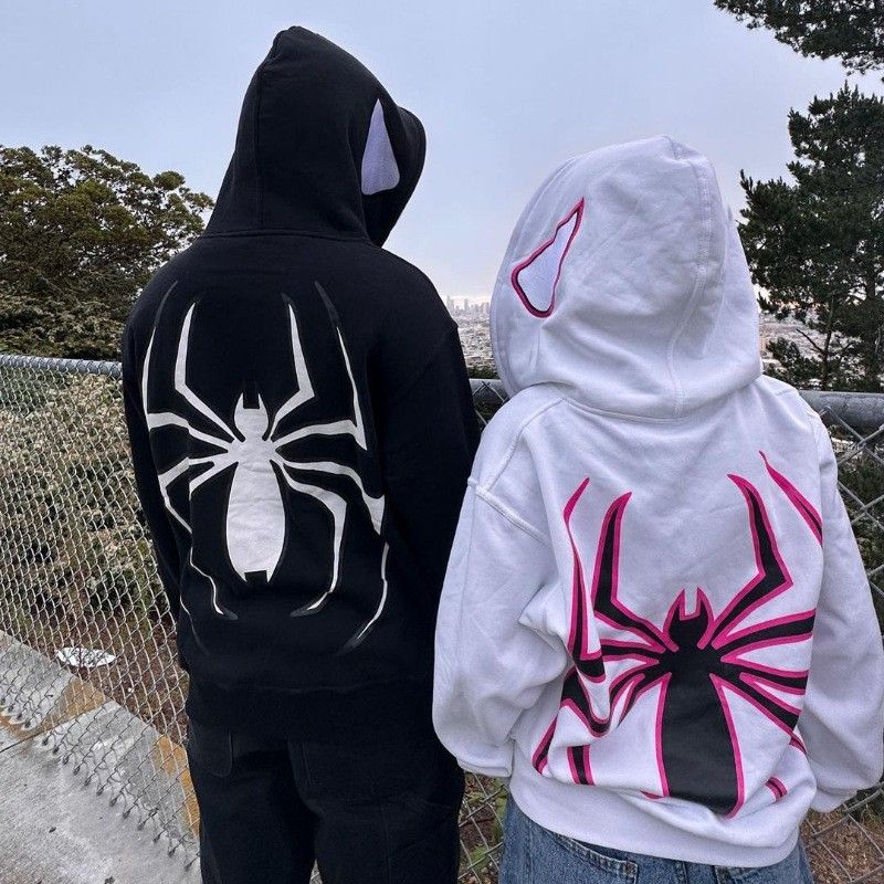 Felpa con cappuccio e zip Spider-Man di grandi dimensioni, taglia unica, per uomo e donna, stile Halloween 2023, modello Y2K_voghion.com